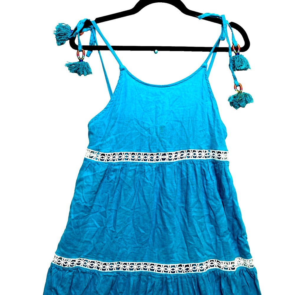 Rachel Zoe Dress Womens Small Teal & White Spaghetti Light Boho Summer